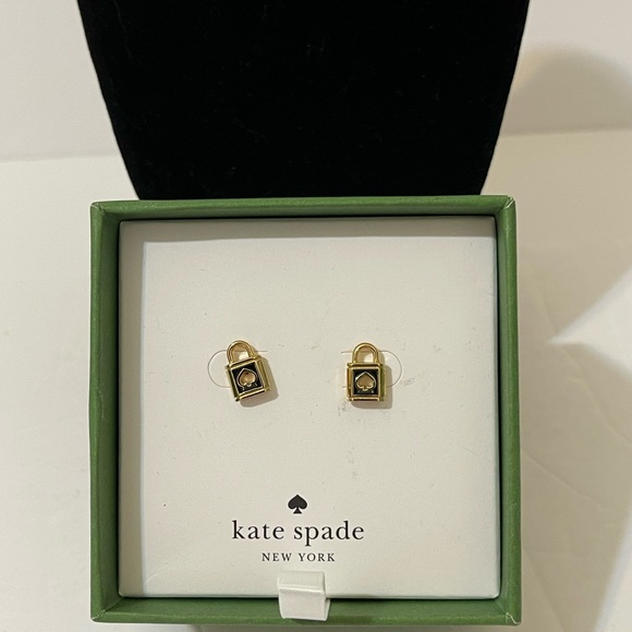 Kate Spade ♠️ Gold Plated Lock & Spade Cutout Padlock Stud Earrings - NWT * - Picture 2 of 4